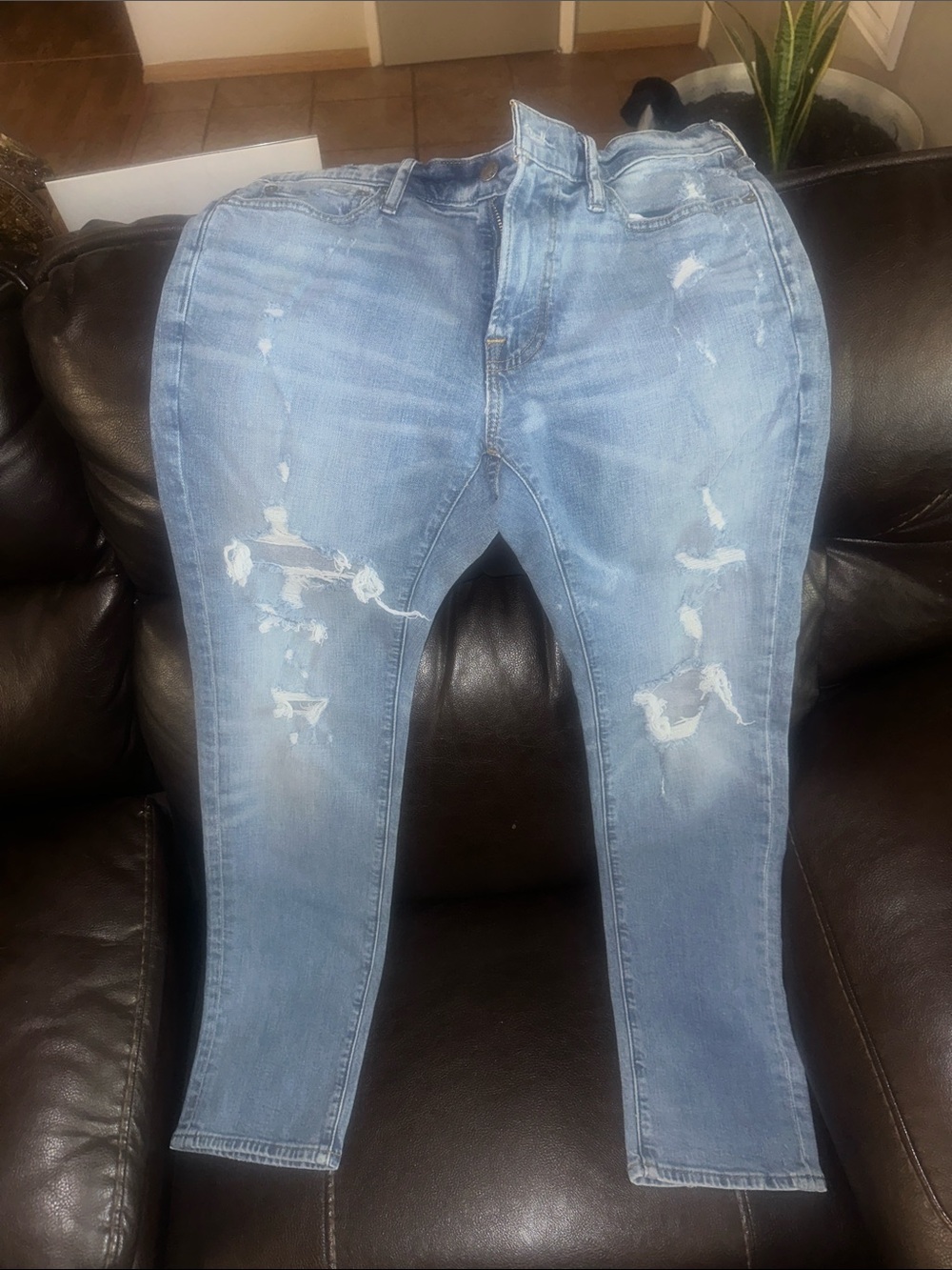 Abercrombie & Fitch Light Blue Distressed Skinny Jeans - Men